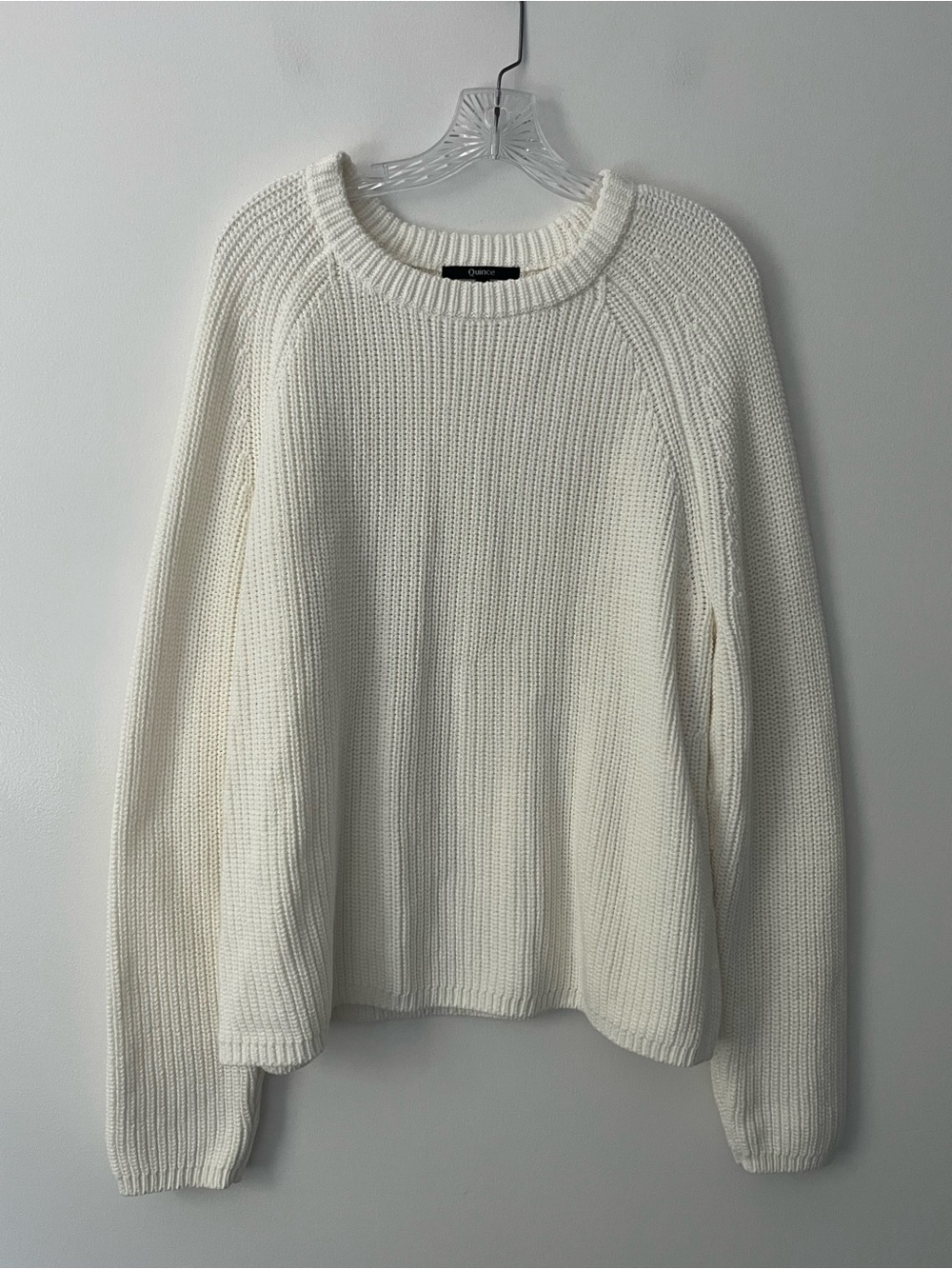 Quince 100% Cotton Fisherman Crew Sweater Ivory Chunky Knit Nautical XL
